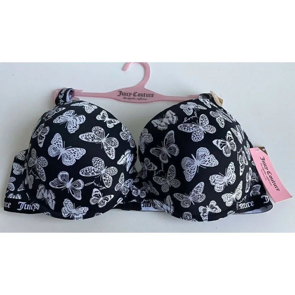 Juicy Couture Standout Straps Bra Sz 42D Butterflies JC4182J Lined NEW